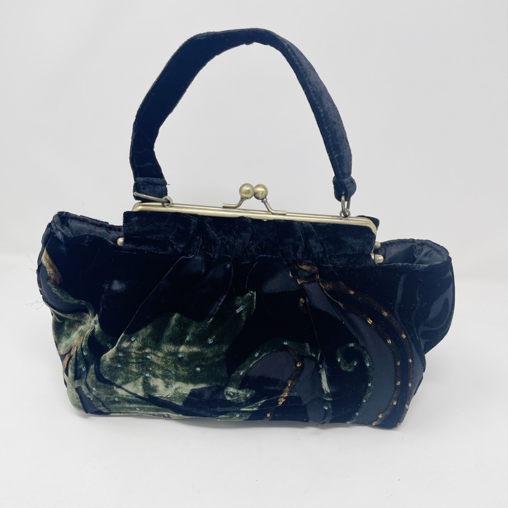 Tan velvet satchel handbag purse multicolor - Picture 4 of 10